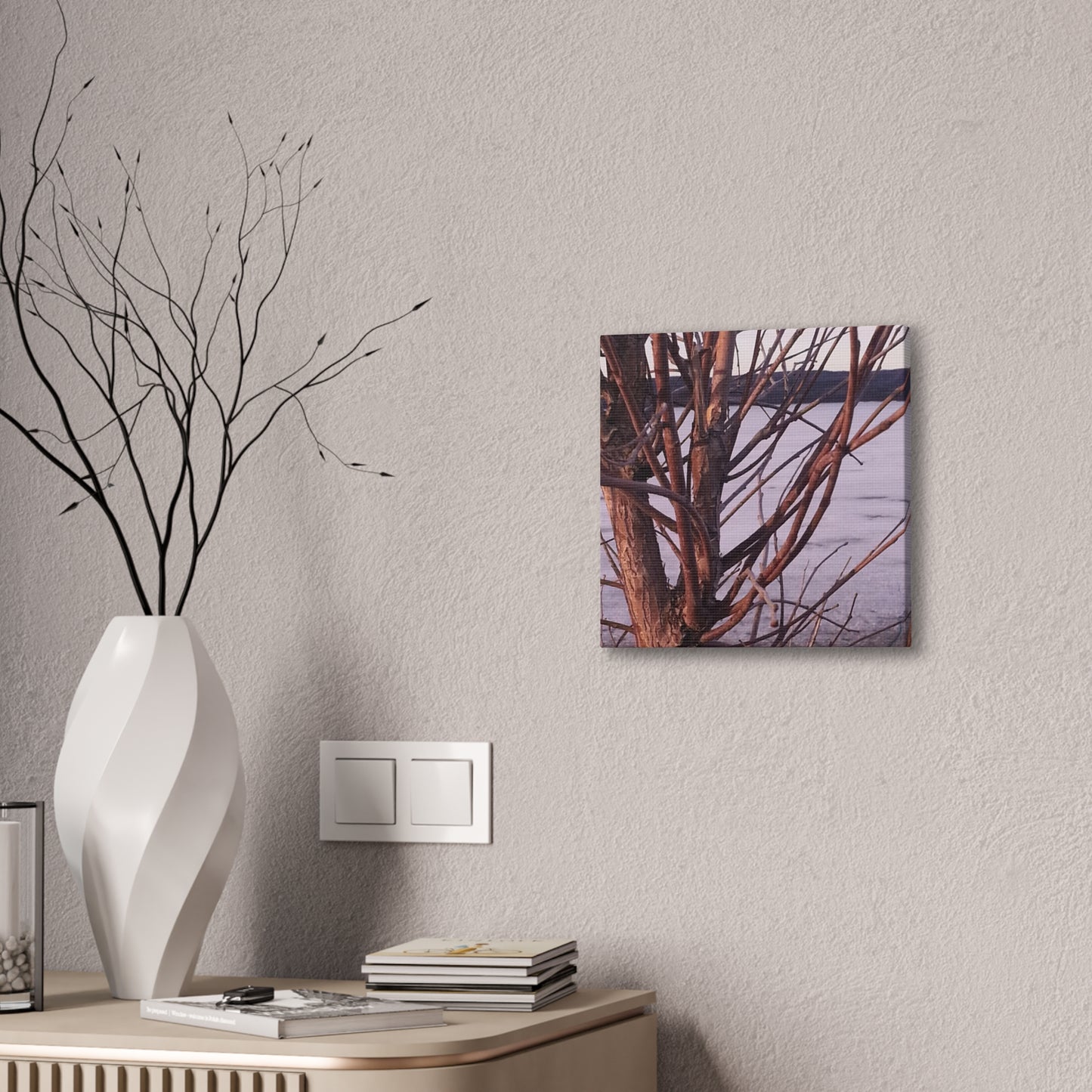 Canvas Wall Art - Nature-inspired - Serene Lake View with Bare Trees