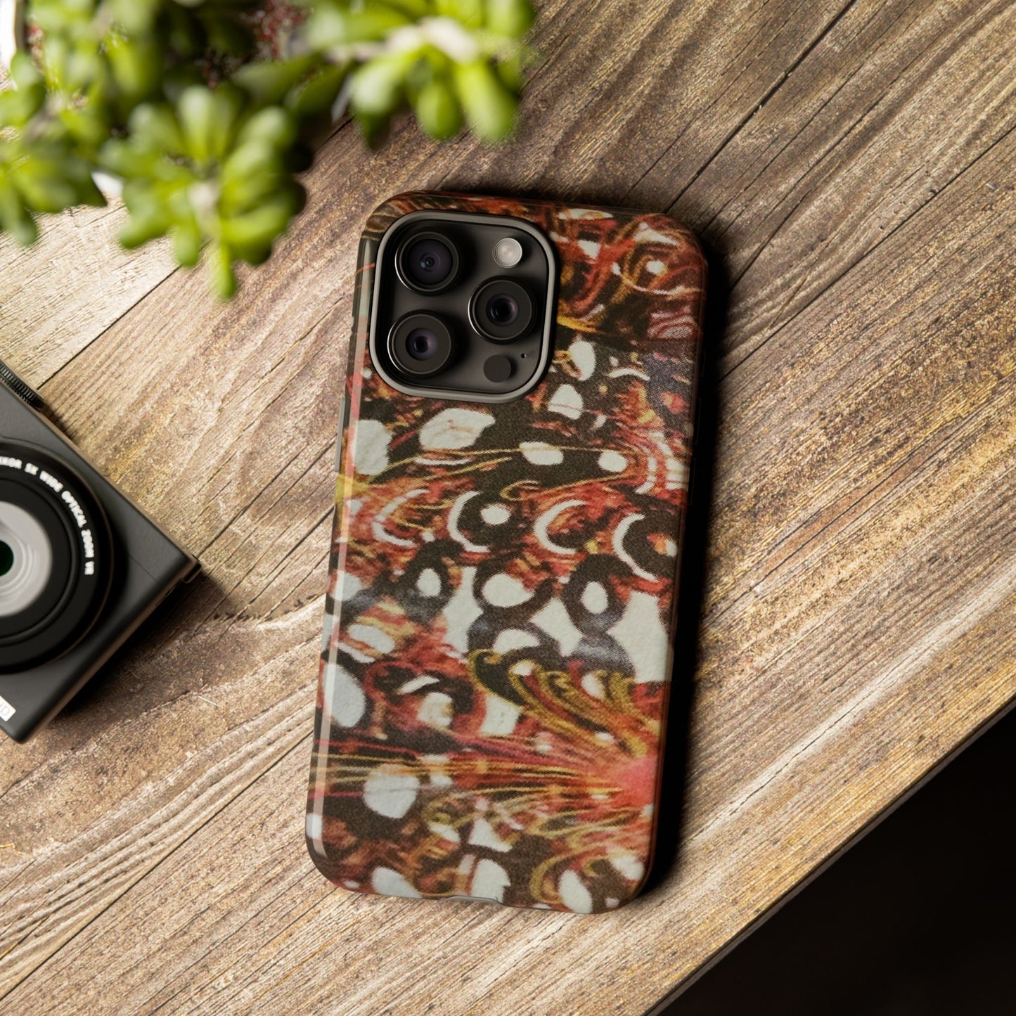 Phone Case - Textile Red Peacock-Like Design