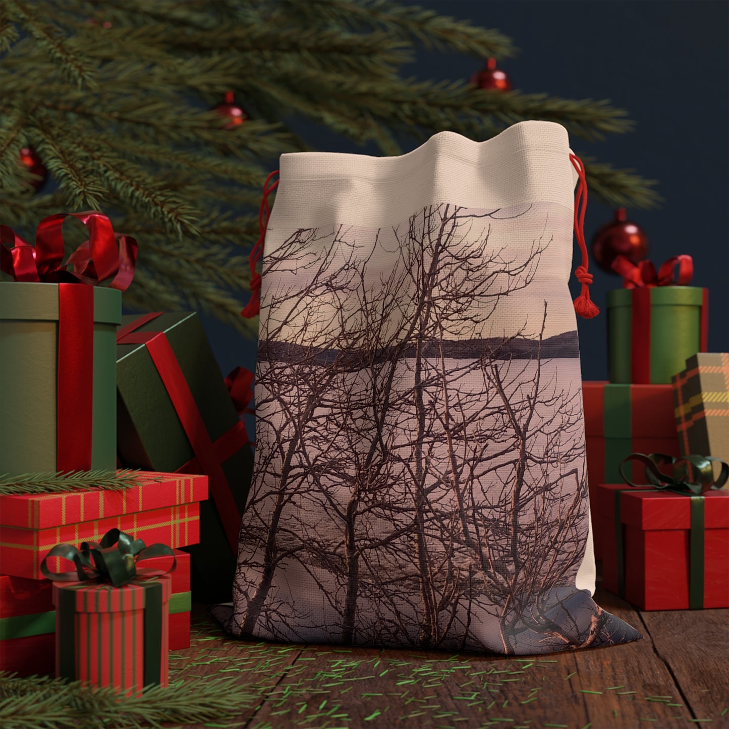 Nature-Inspired Gift Bag of Tree Branches at Lake for Eco-Friendly Gifting