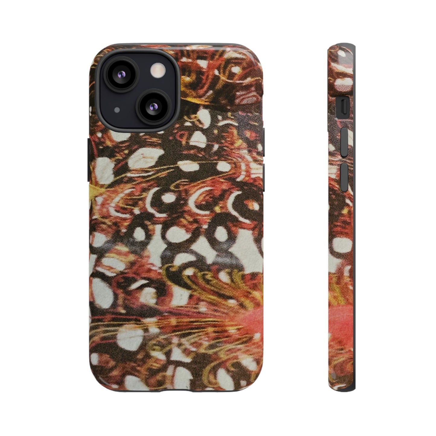 Phone Case - Textile Red Peacock-Like Design