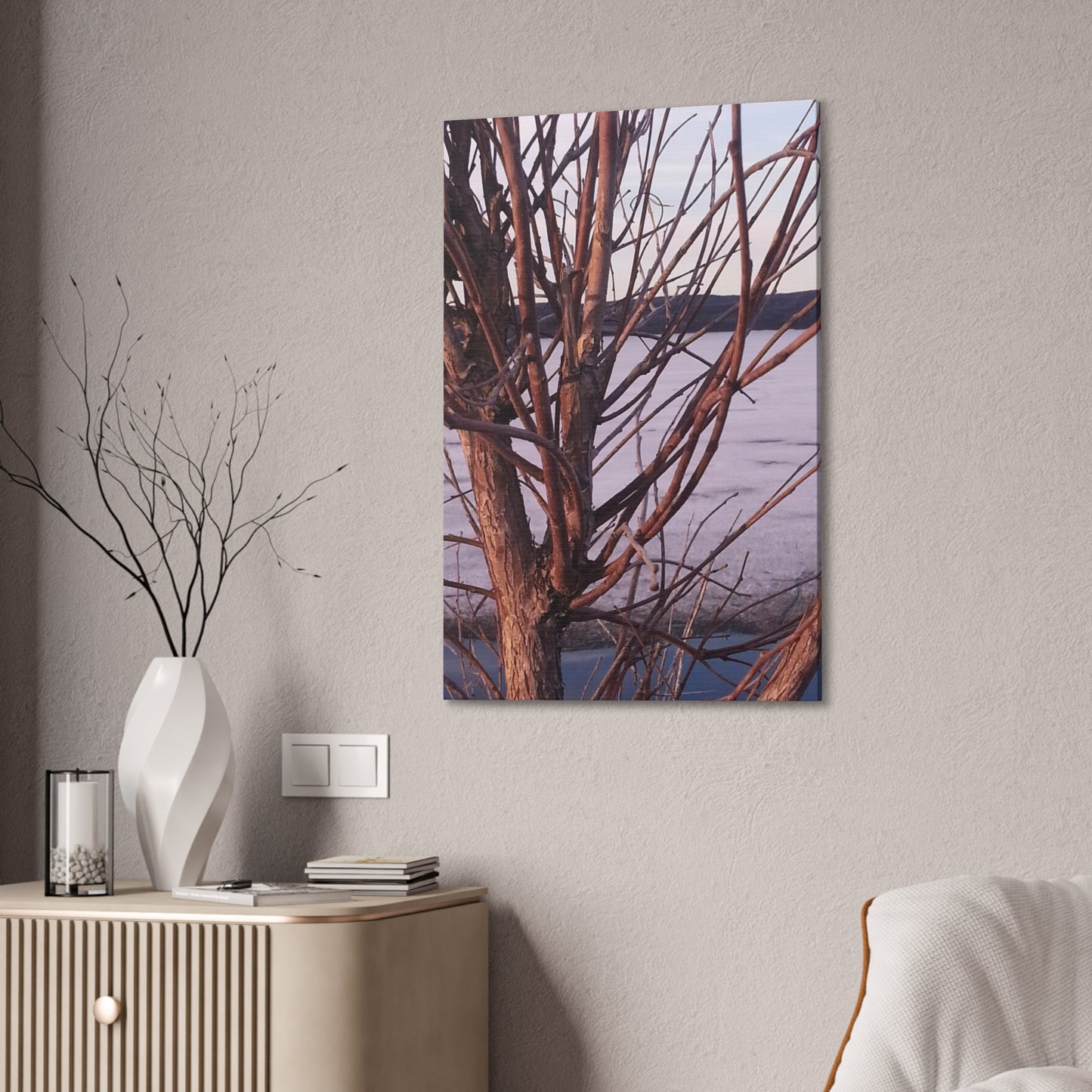 Canvas Wall Art - Nature-inspired - Serene Lake View with Bare Trees