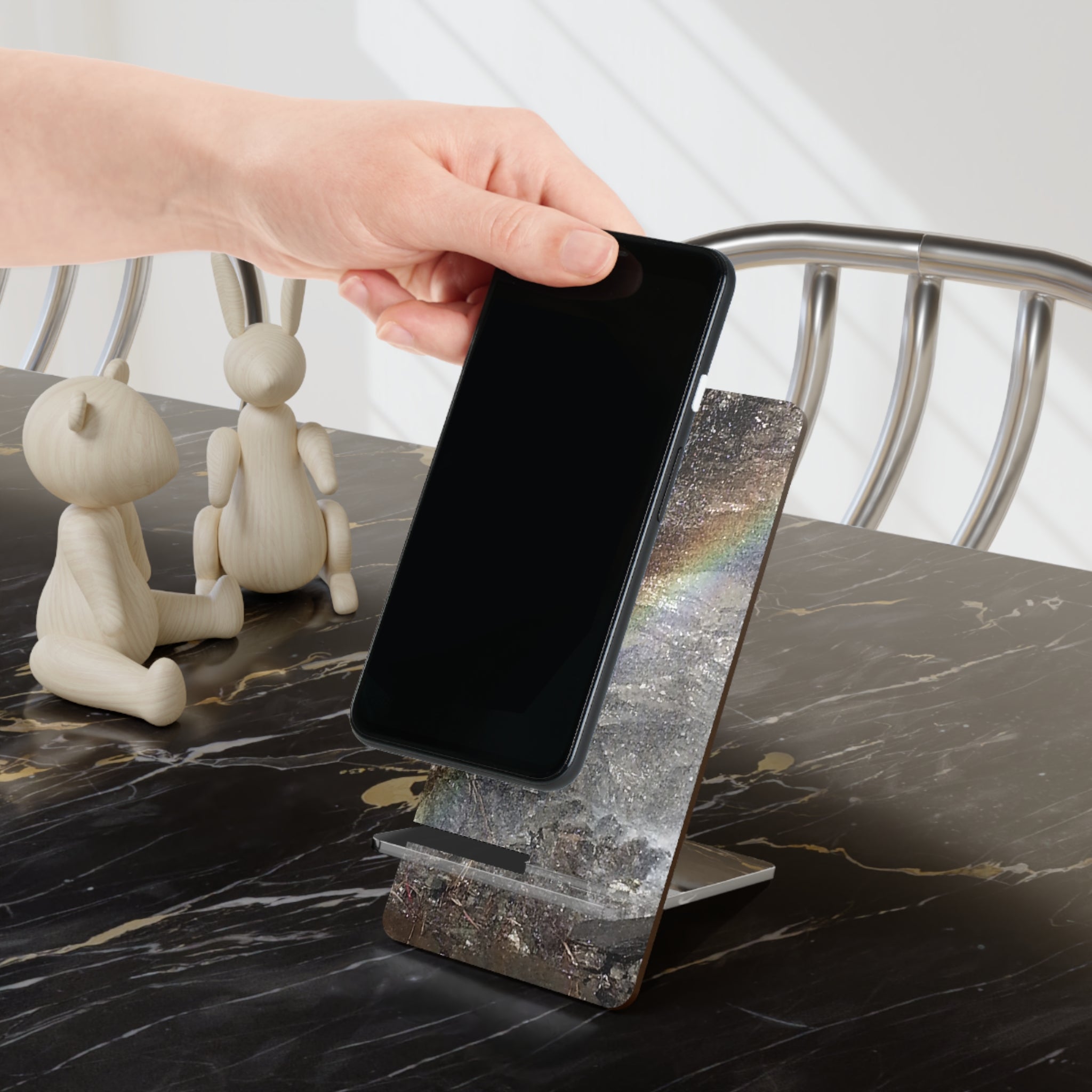 Crystal Pulse | Shimmering Geometric Light Phone Stand | The Rooted Collection
