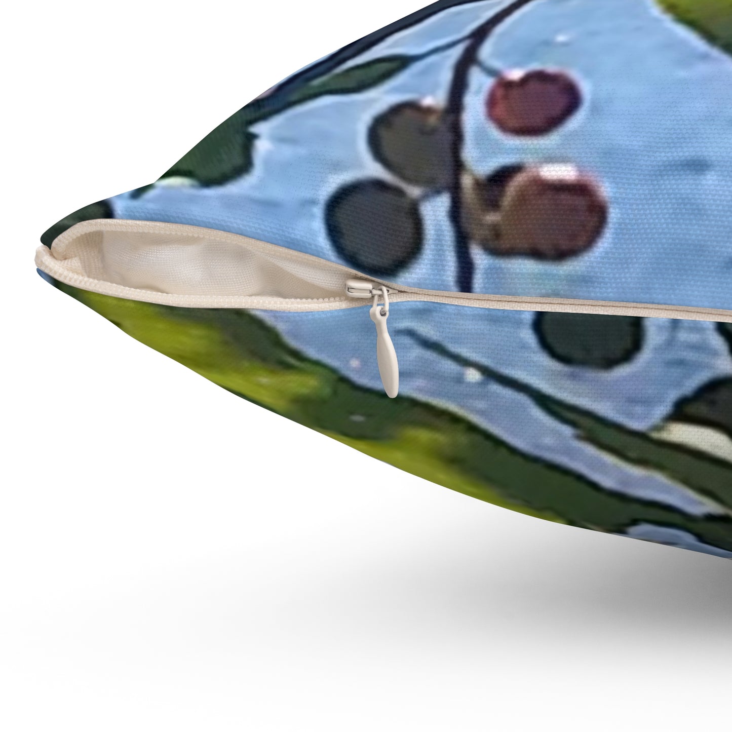 Nature-Inspired Decorative Square Pillow - #originalphotograph of Leaf and Berry