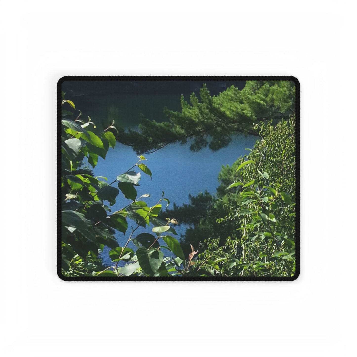 Computer Desk Mat -Nature-Inspired Lake View through Trees for Home Office