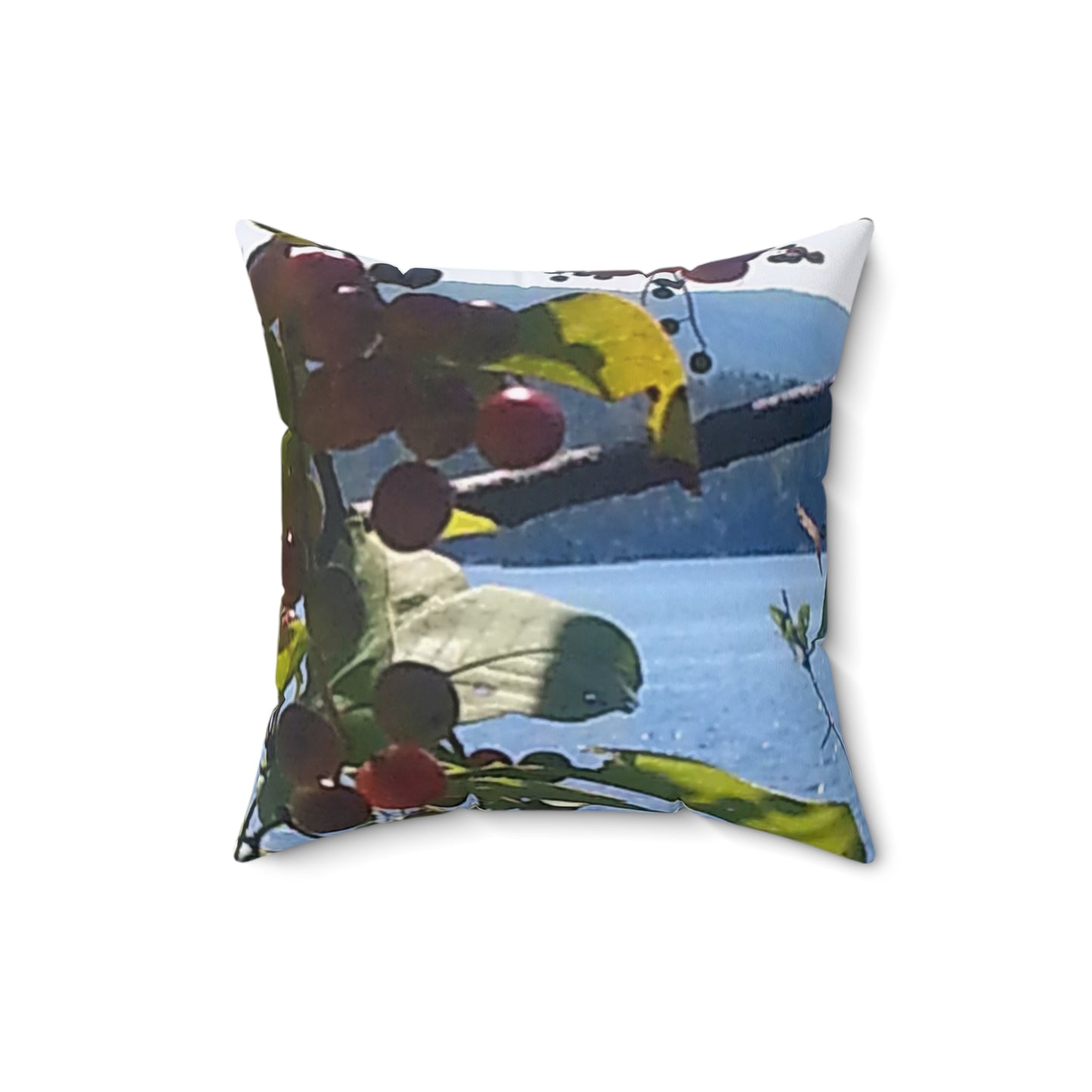 Nature-Inspired Decorative Square Pillow - #originalphotograph of Leaf and Berry