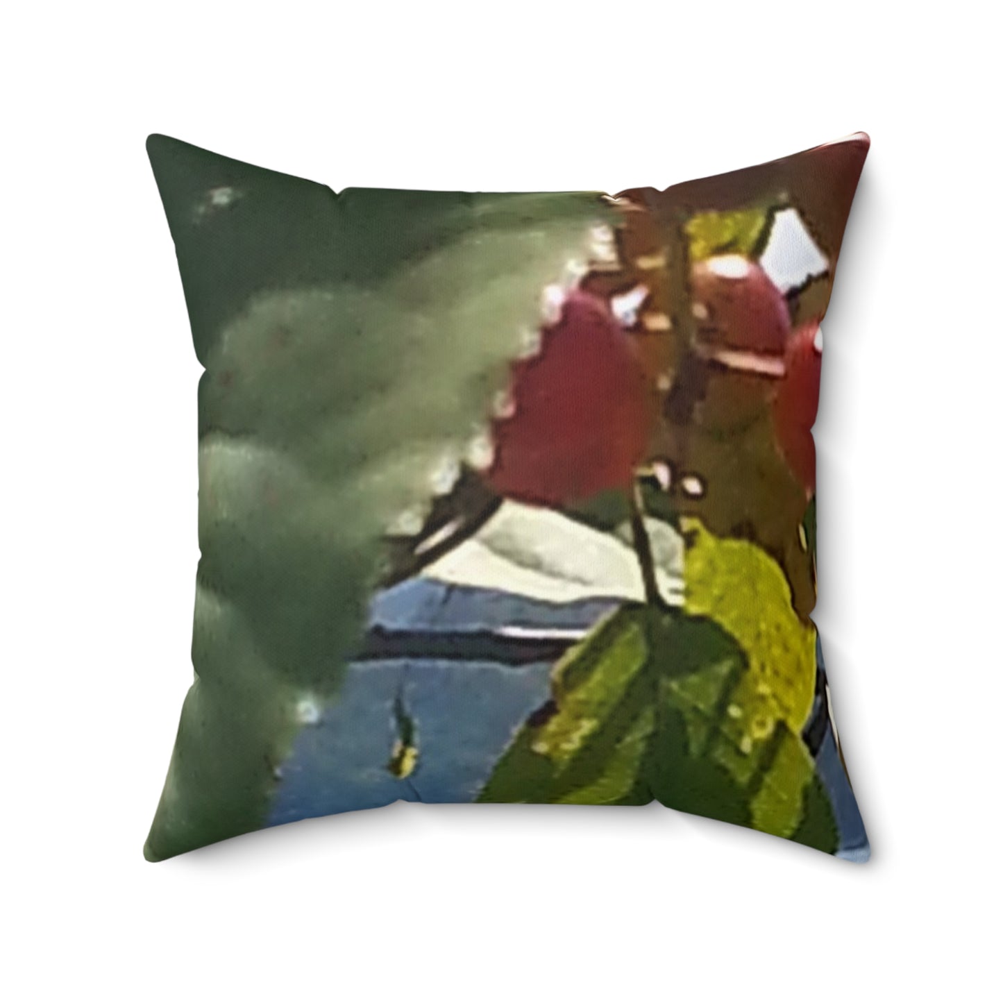 Nature-Inspired Spun Polyester Square Pillow - Leaf and Berry Design