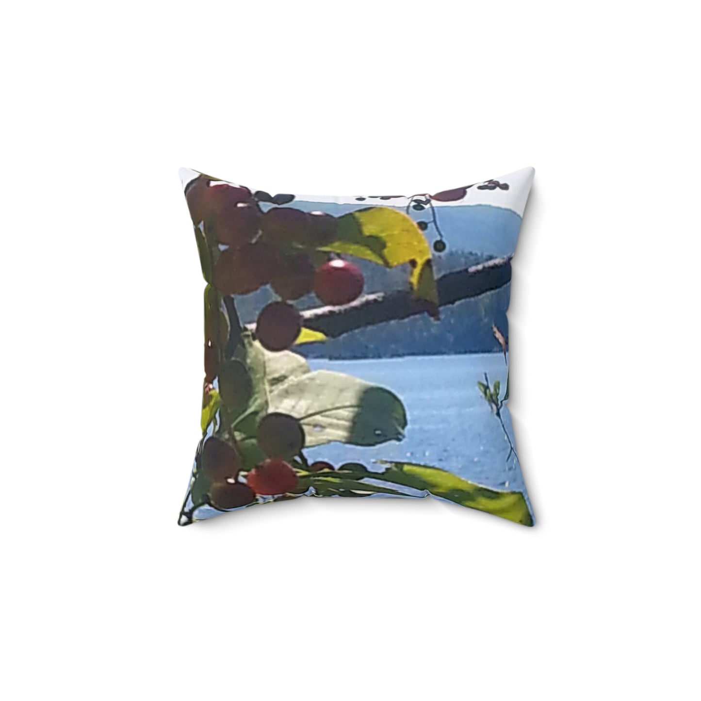 Nature-Inspired Decorative Square Pillow - #originalphotograph of Leaf and Berry