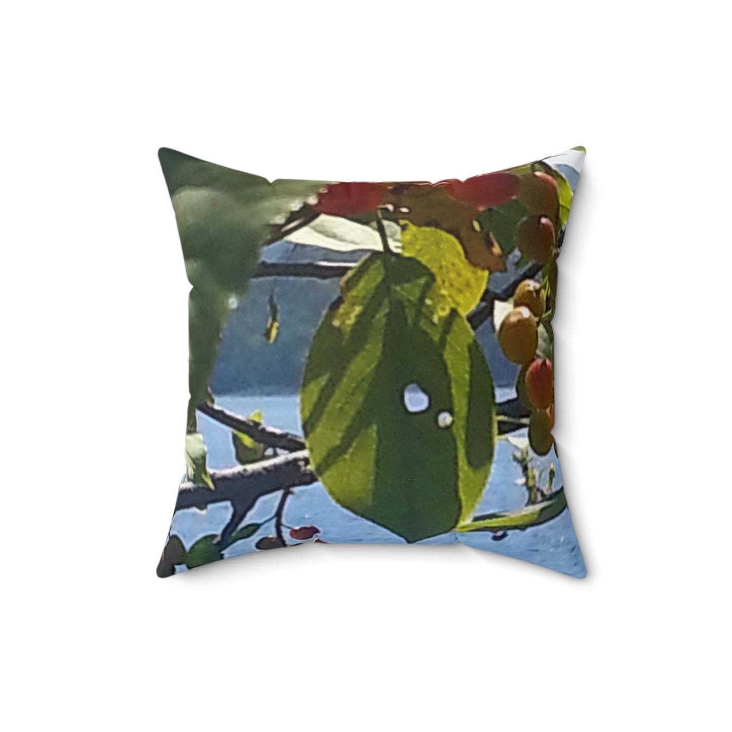 Nature-Inspired Decorative Square Pillow - #originalphotograph of Leaf and Berry