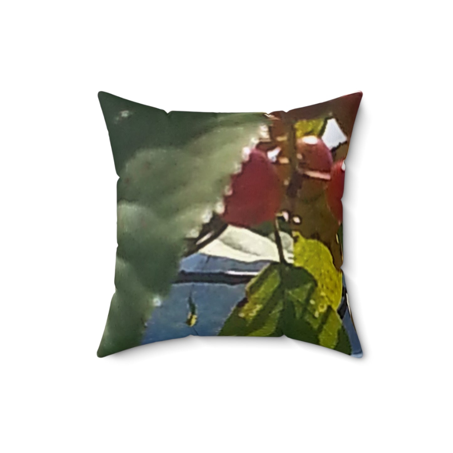 Nature-Inspired Spun Polyester Square Pillow - Leaf and Berry Design