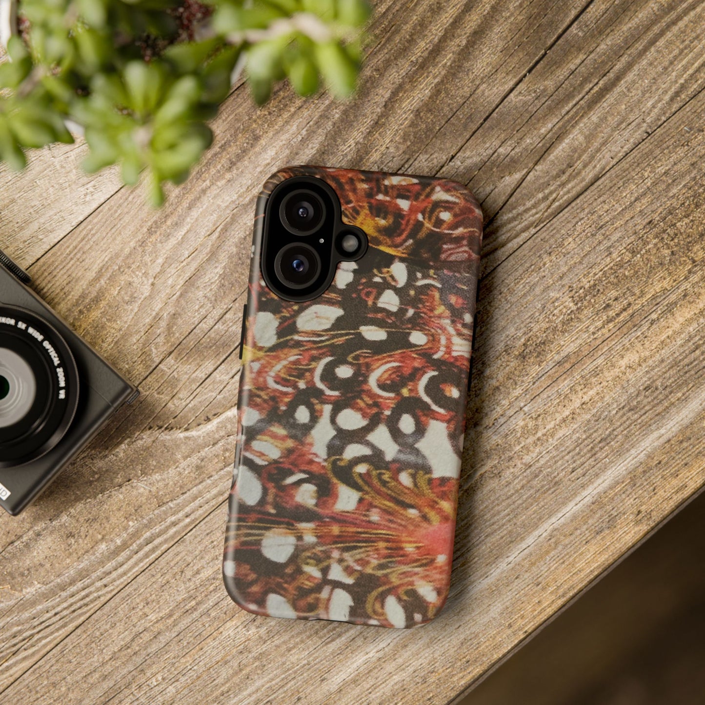 Phone Case - Textile Red Peacock-Like Design