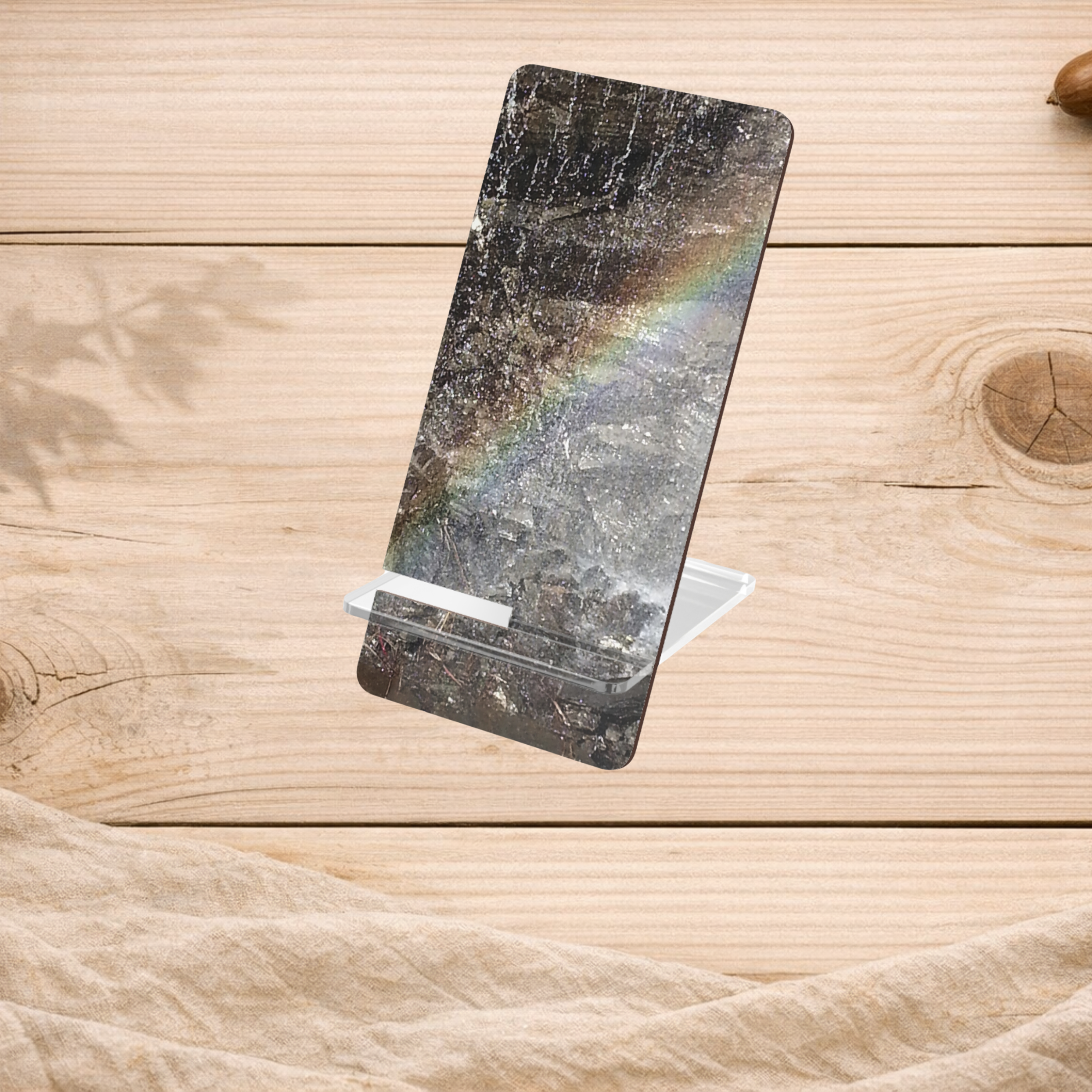 Crystal Pulse | Shimmering Geometric Light Phone Stand | The Rooted Collection