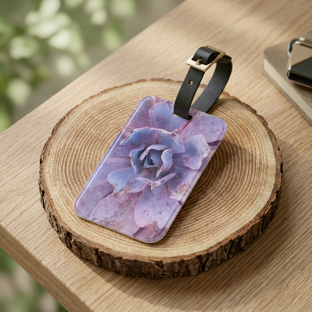 Drought Grace | Purple Succulent Botanical Luggage Tag | The Rooted Collection
