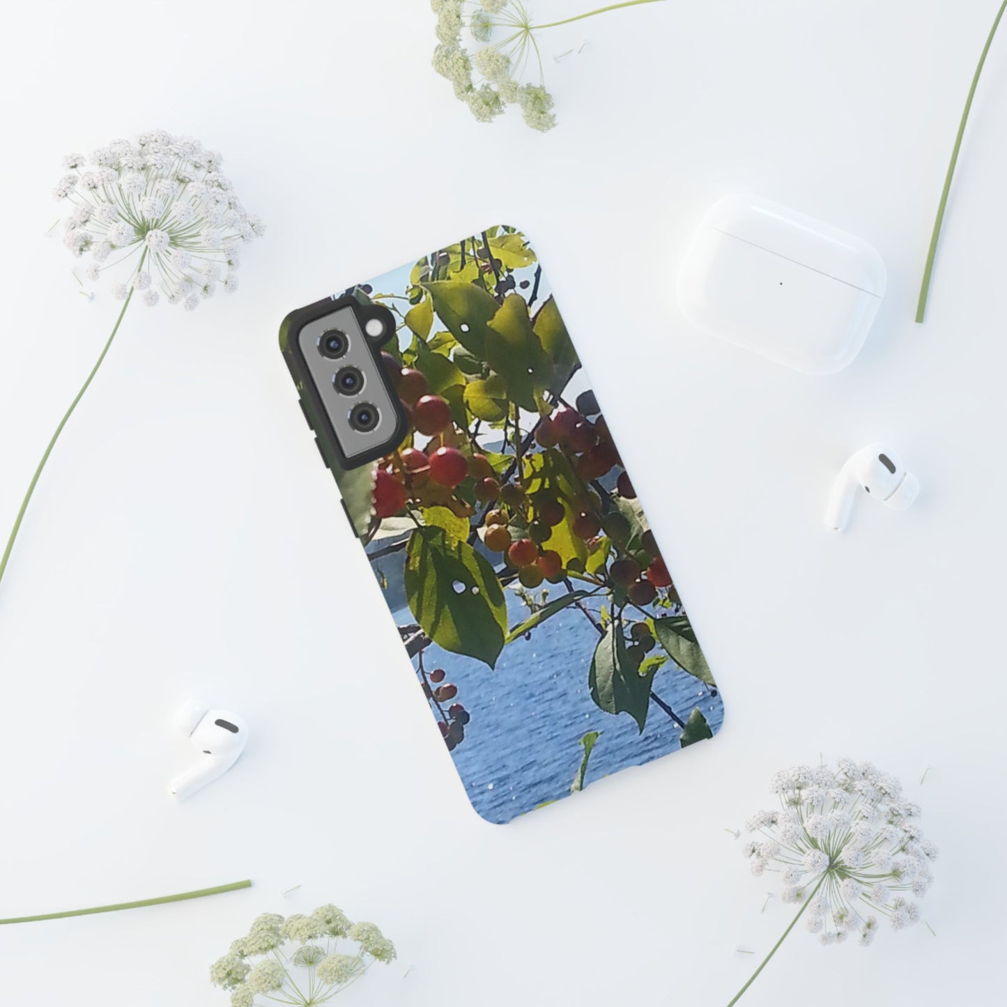 Phone Case - Nature-Inspired  - Vibrant Berry & Water Design