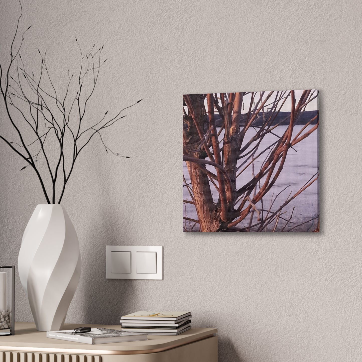 Canvas Wall Art - Nature-inspired - Serene Lake View with Bare Trees