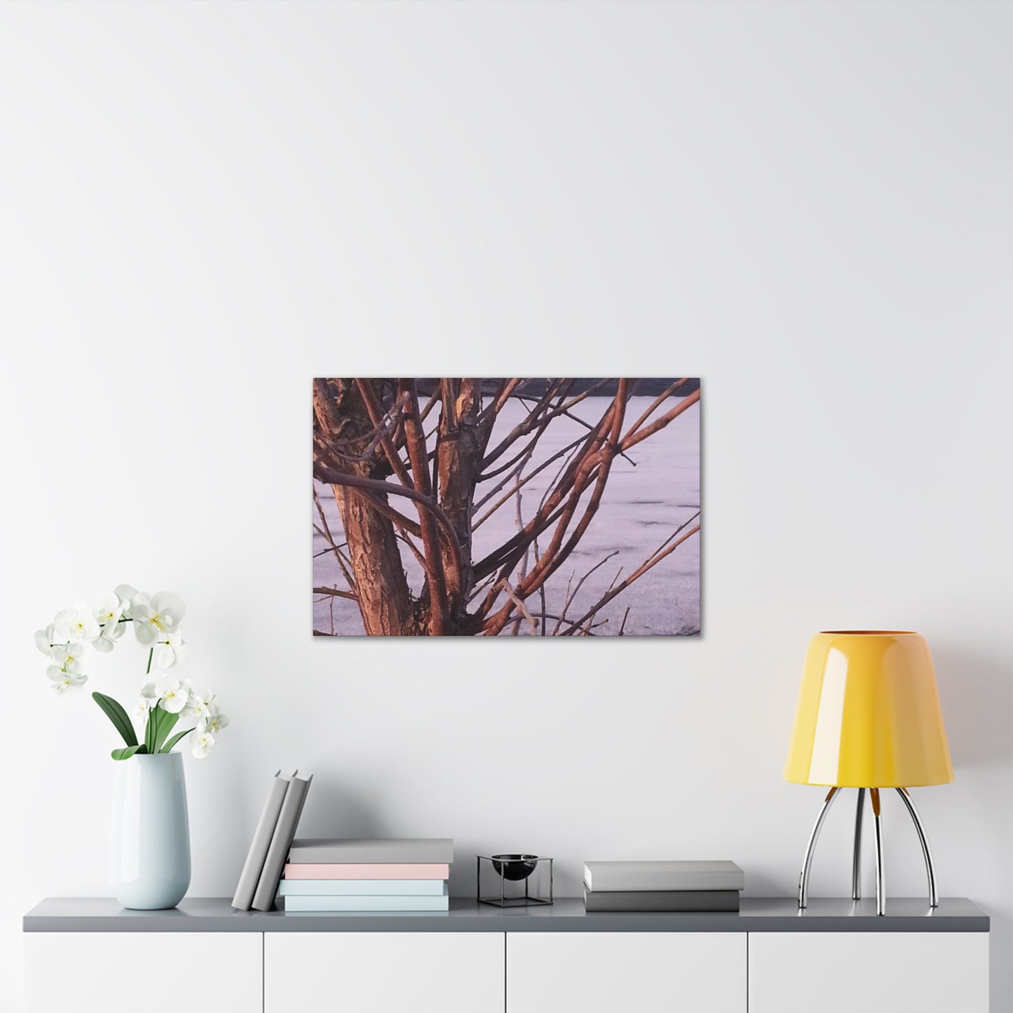 Canvas Wall Art - Nature-inspired - Serene Lake View with Bare Trees