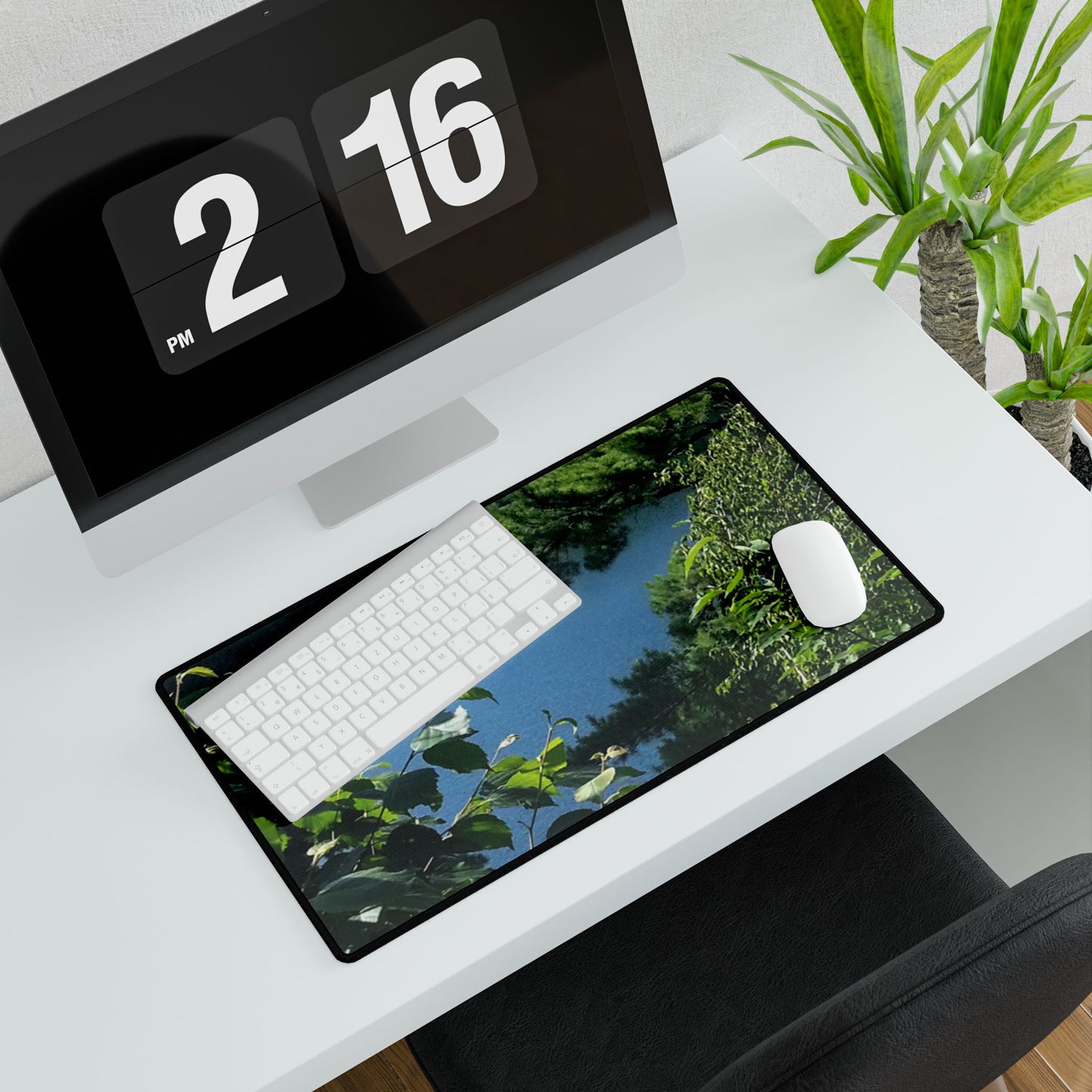 Computer Desk Mat -Nature-Inspired Lake View through Trees for Home Office