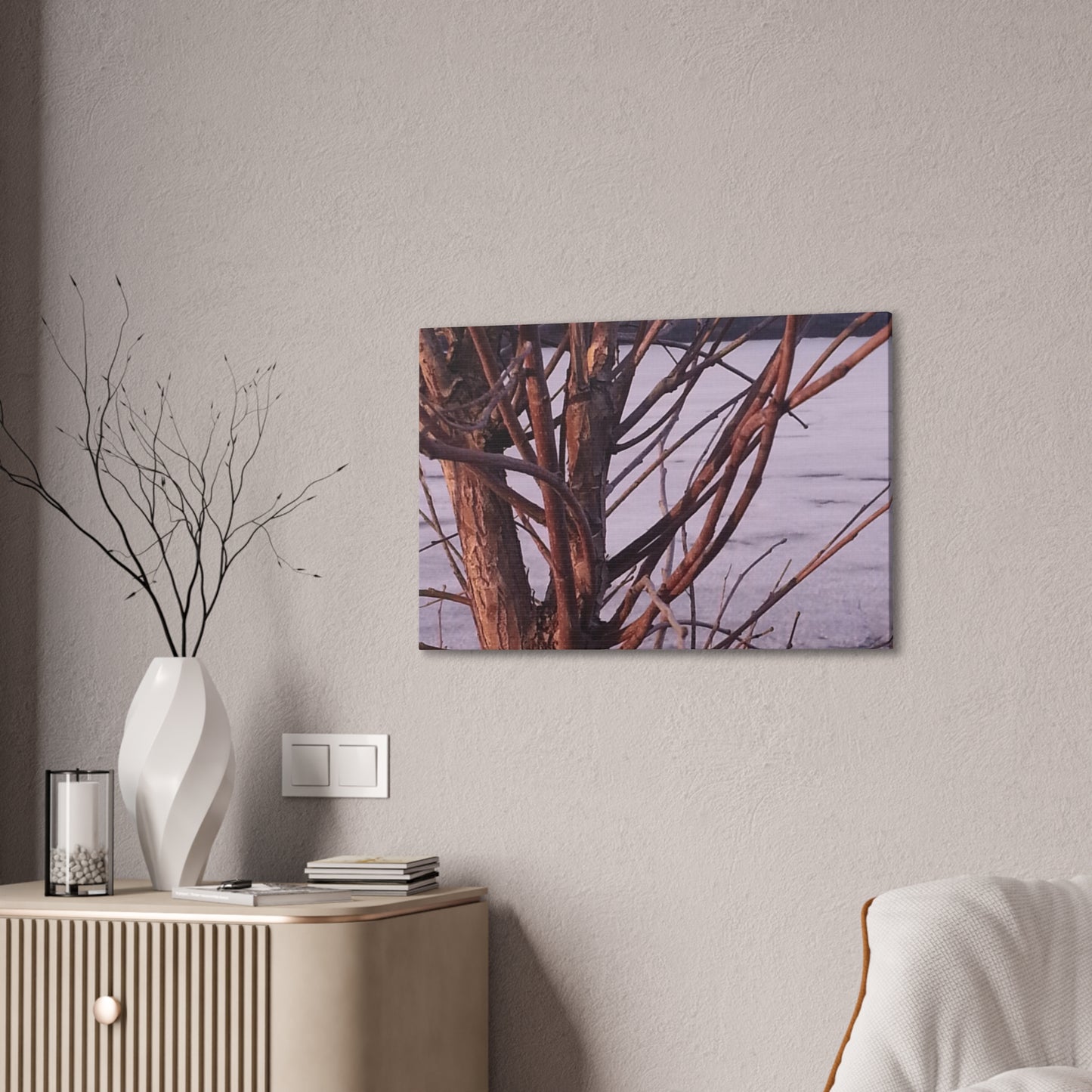 Canvas Wall Art - Nature-inspired - Serene Lake View with Bare Trees