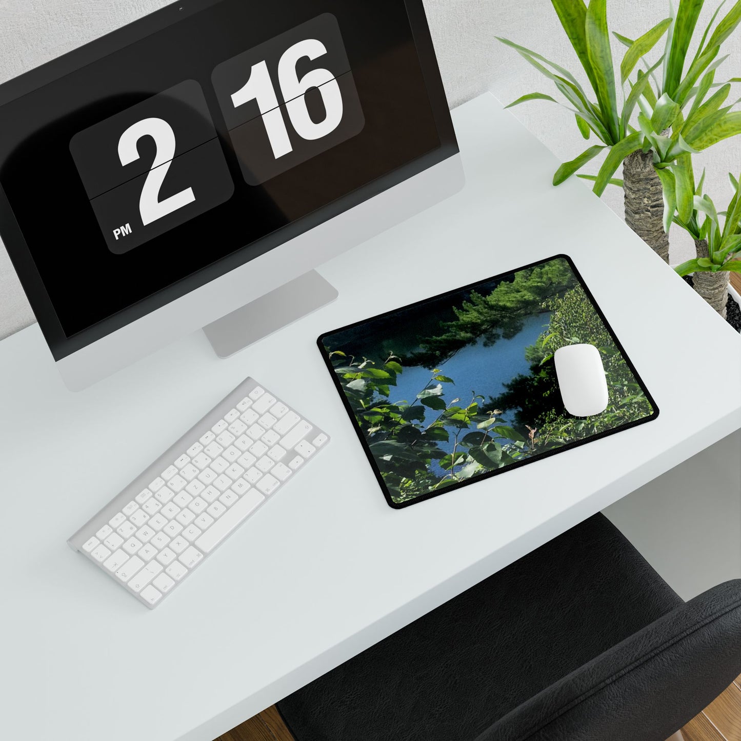 Computer Desk Mat -Nature-Inspired Lake View through Trees for Home Office