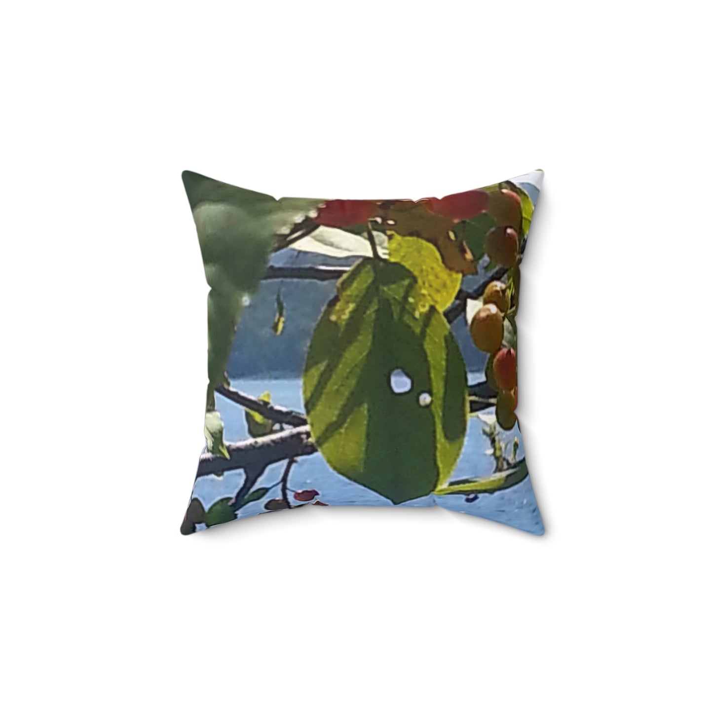 Nature-Inspired Decorative Square Pillow - #originalphotograph of Leaf and Berry