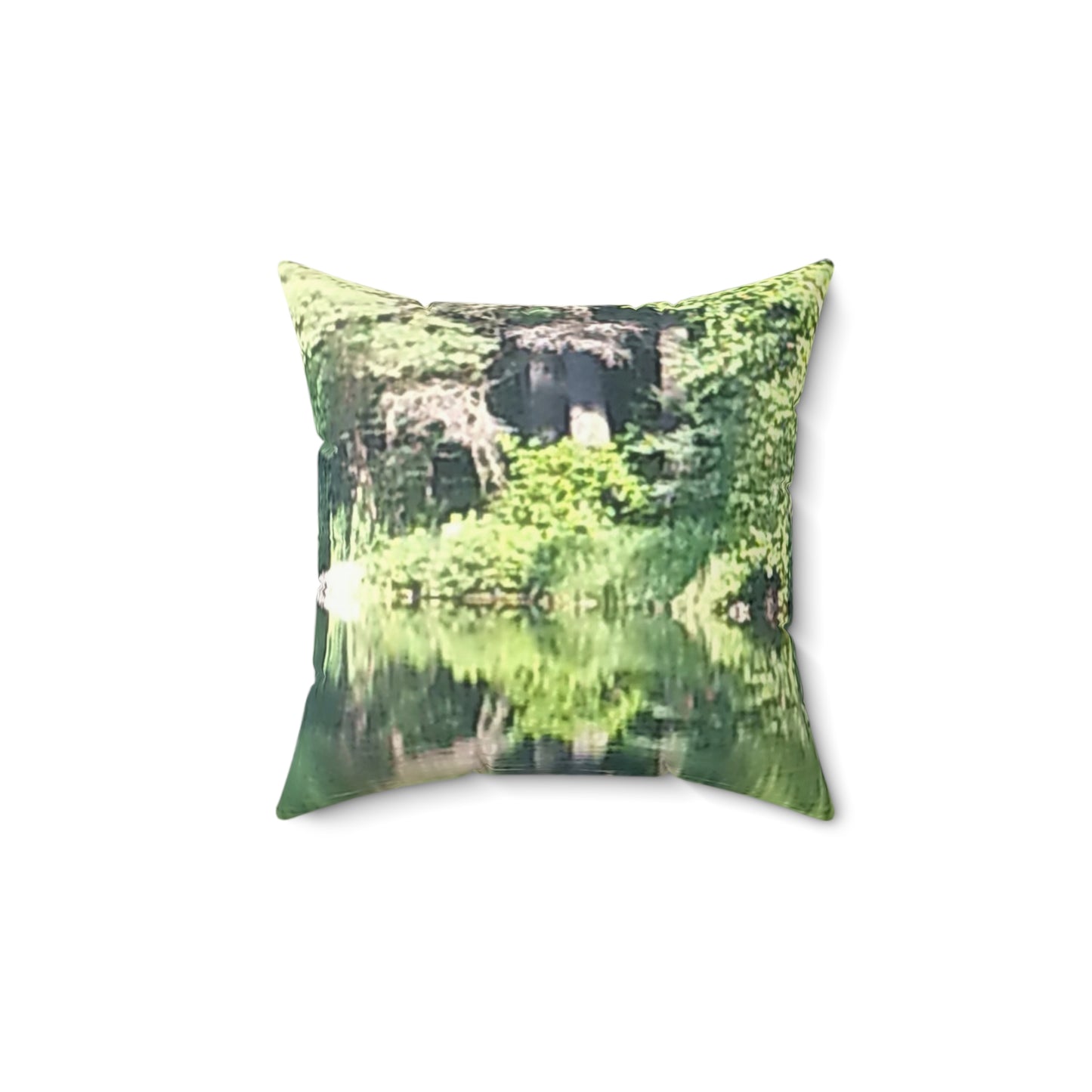 Nature-Inspired Decorative Square Pillow - #originalphotograph of serene lake reflection