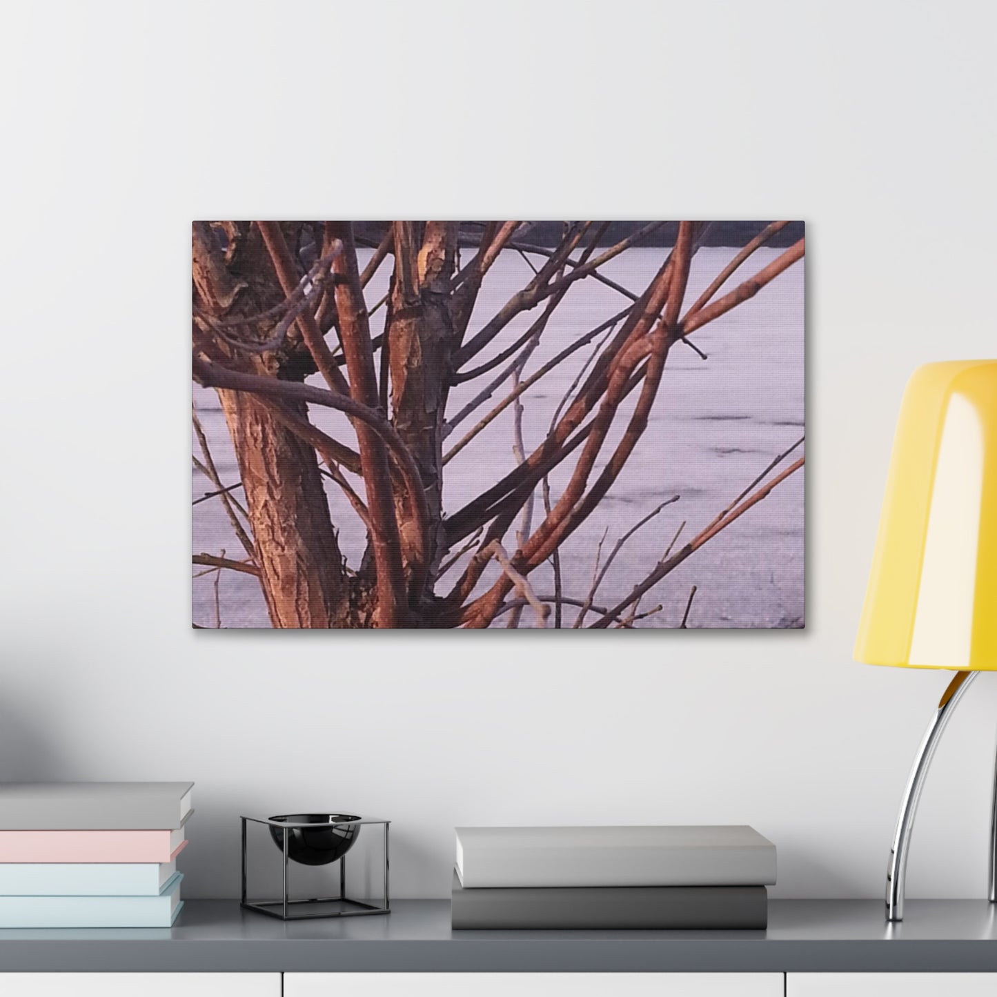 Canvas Wall Art - Nature-inspired - Serene Lake View with Bare Trees