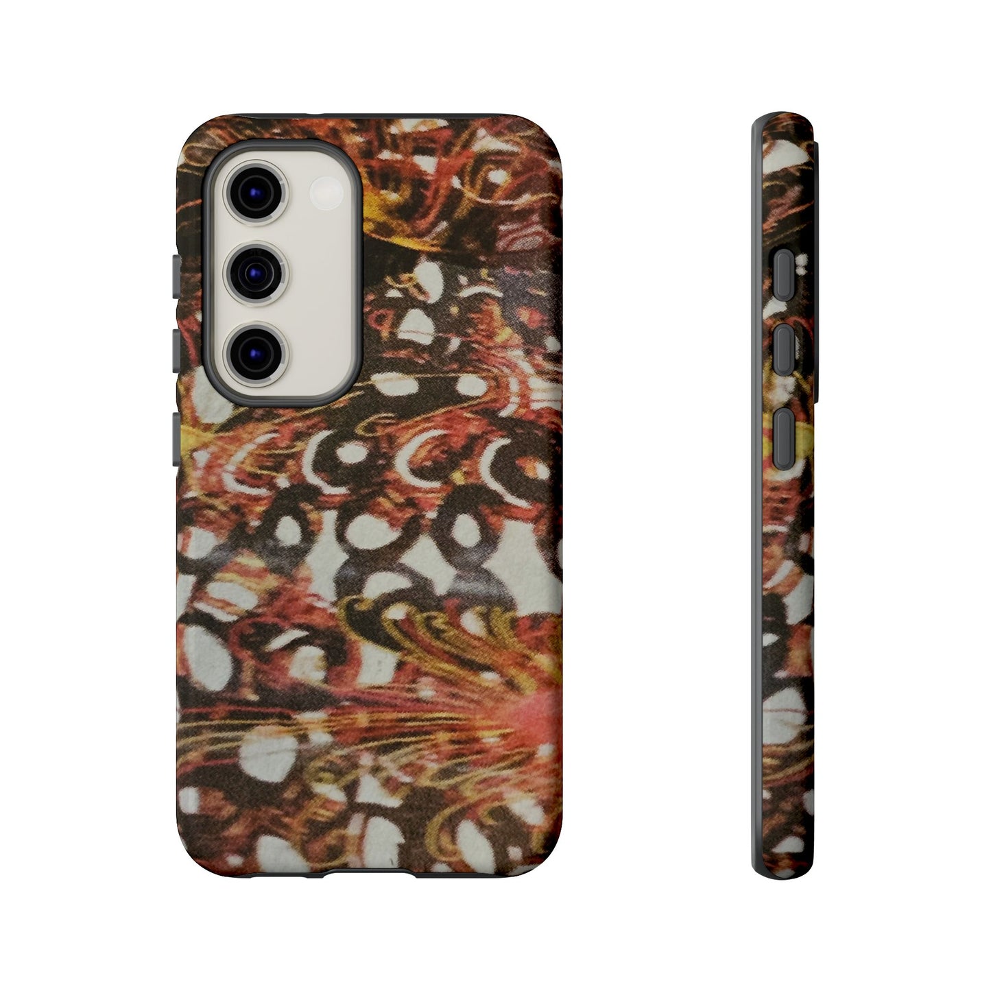 Phone Case - Textile Red Peacock-Like Design