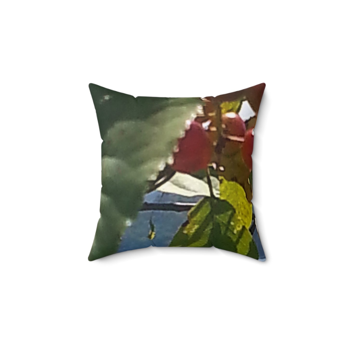 Nature-Inspired Spun Polyester Square Pillow - Leaf and Berry Design