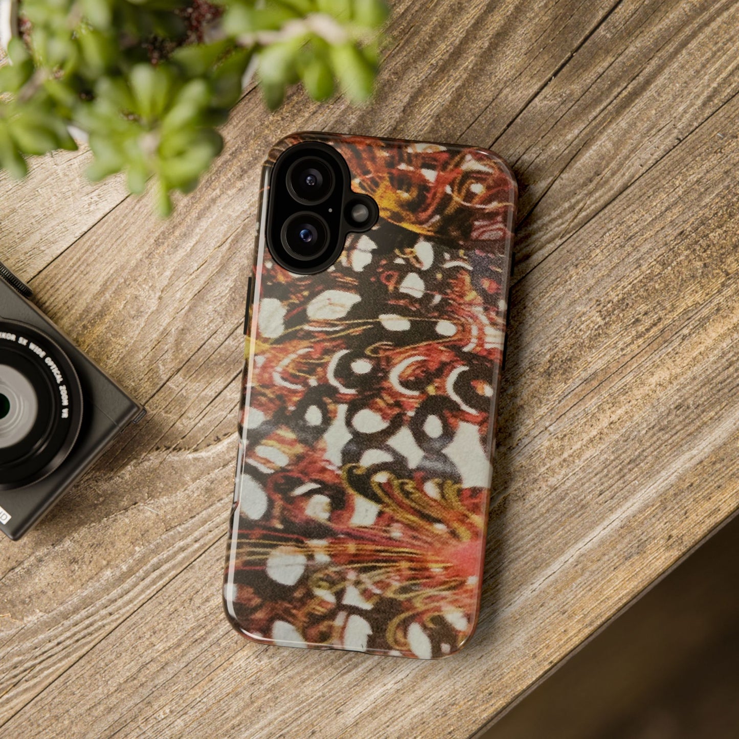 Phone Case - Textile Red Peacock-Like Design