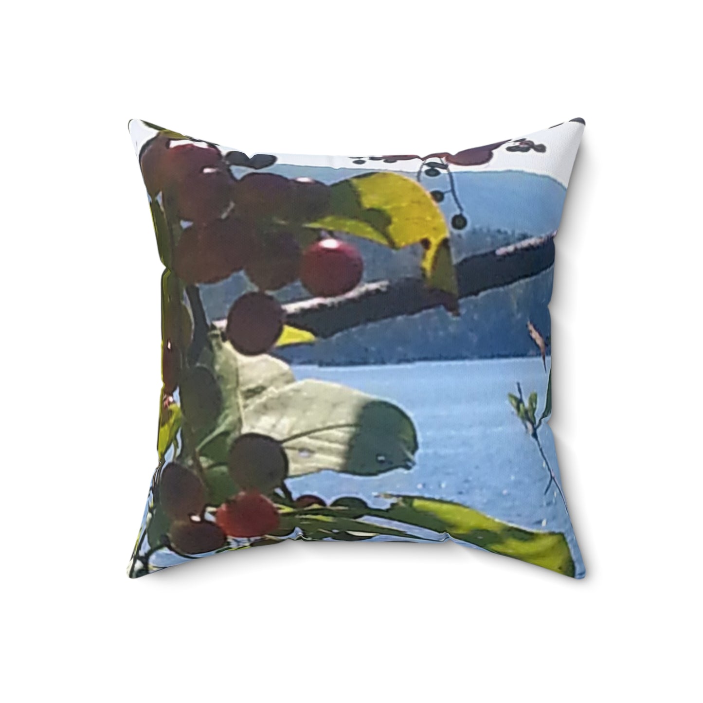 Nature-Inspired Decorative Square Pillow - #originalphotograph of Leaf and Berry