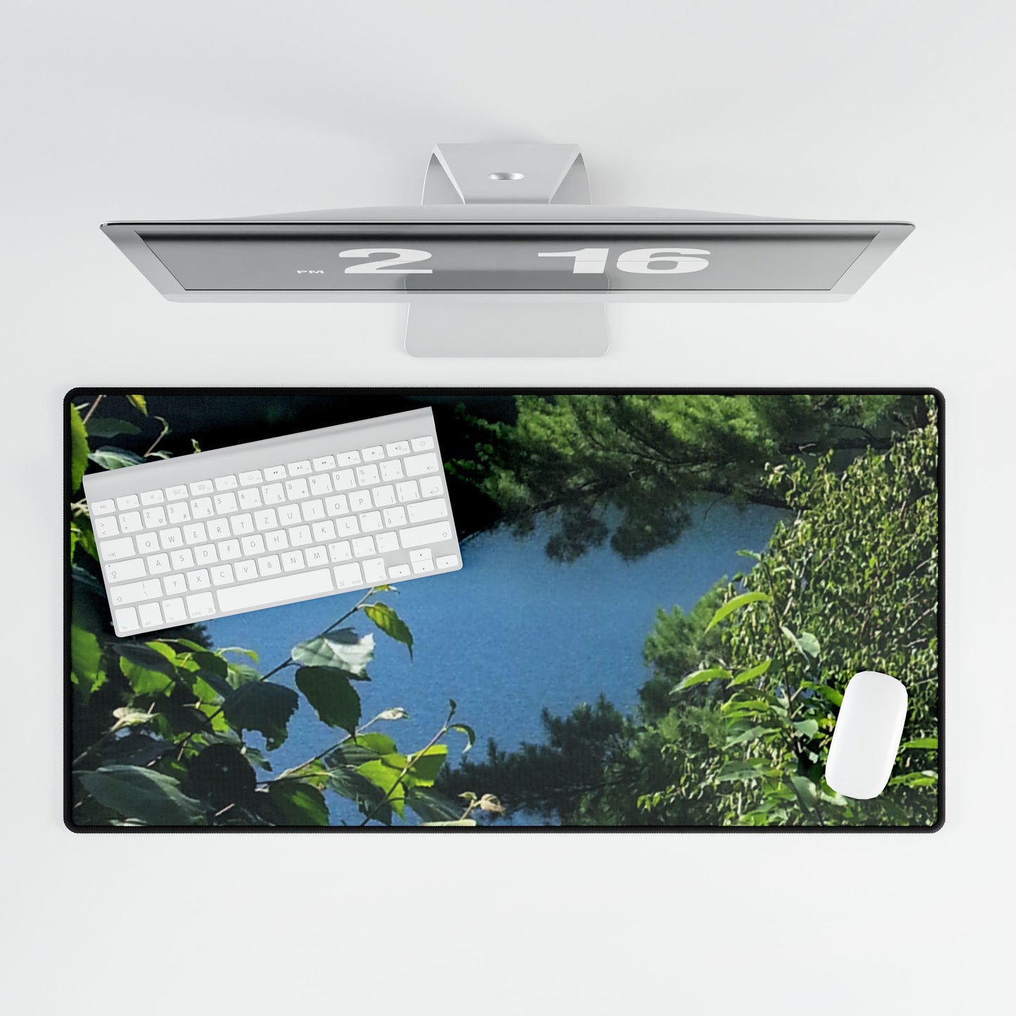 Computer Desk Mat -Nature-Inspired Lake View through Trees for Home Office