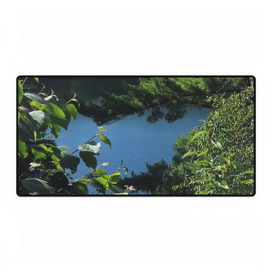 Computer Desk Mat -Nature-Inspired Lake View through Trees for Home Office