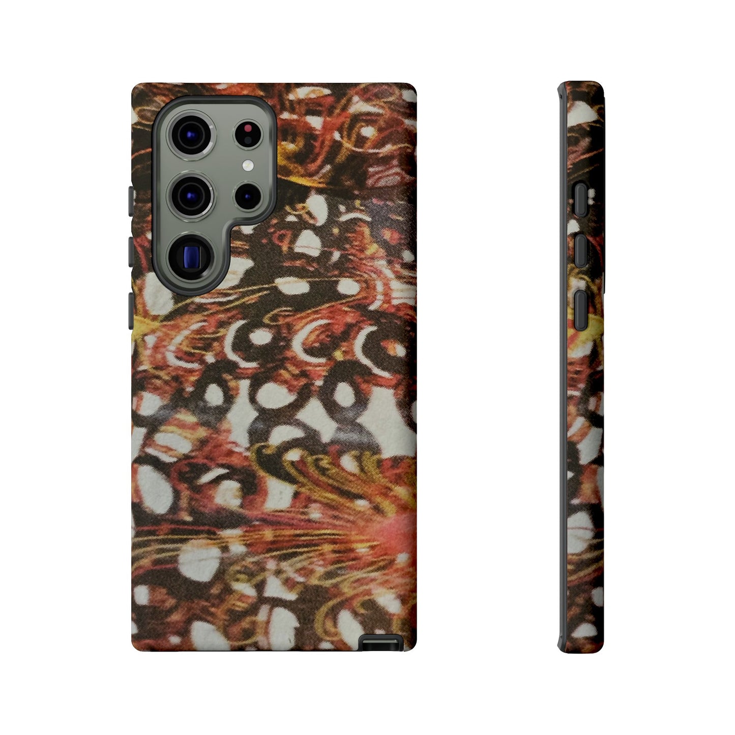 Phone Case - Textile Red Peacock-Like Design