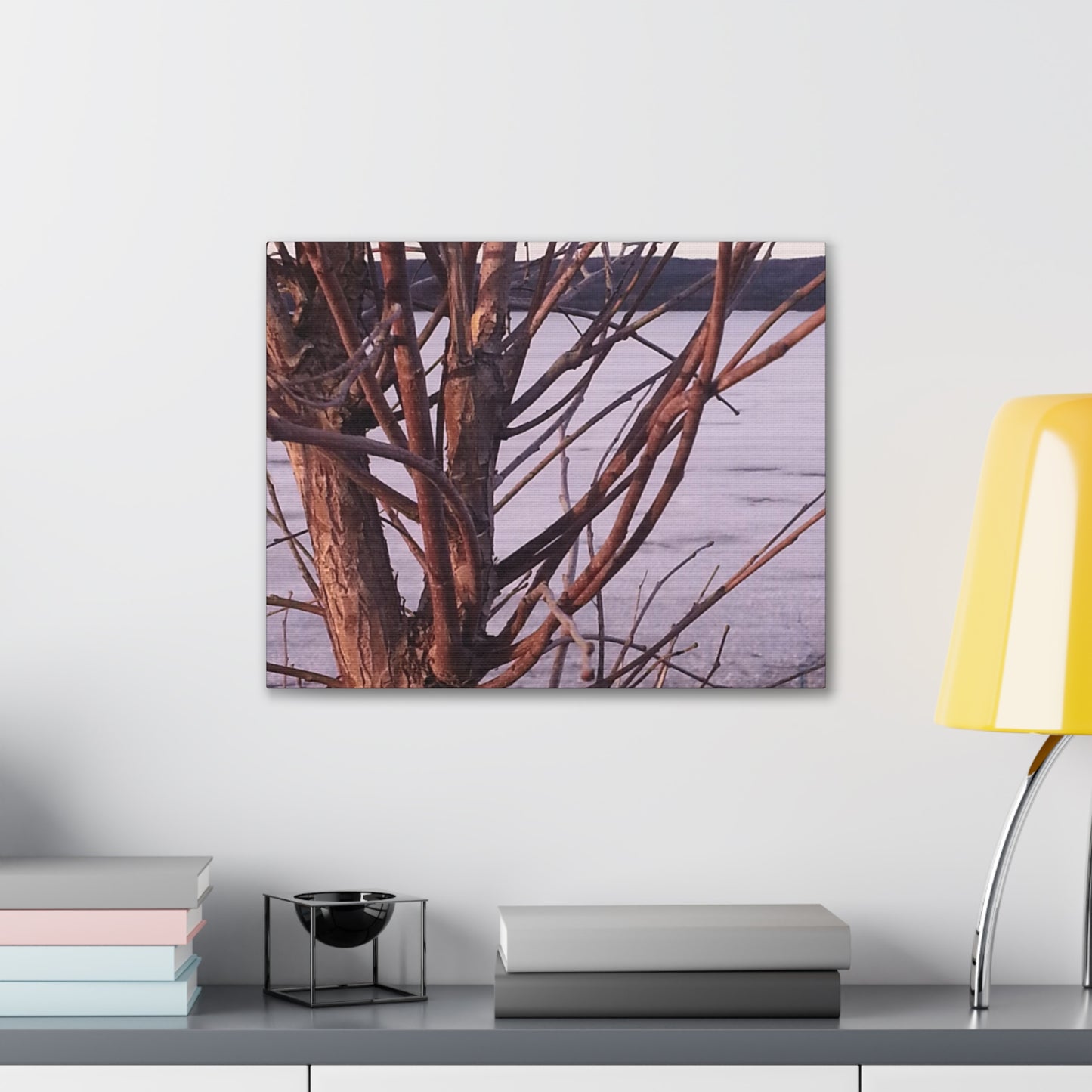 Canvas Wall Art - Nature-inspired - Serene Lake View with Bare Trees