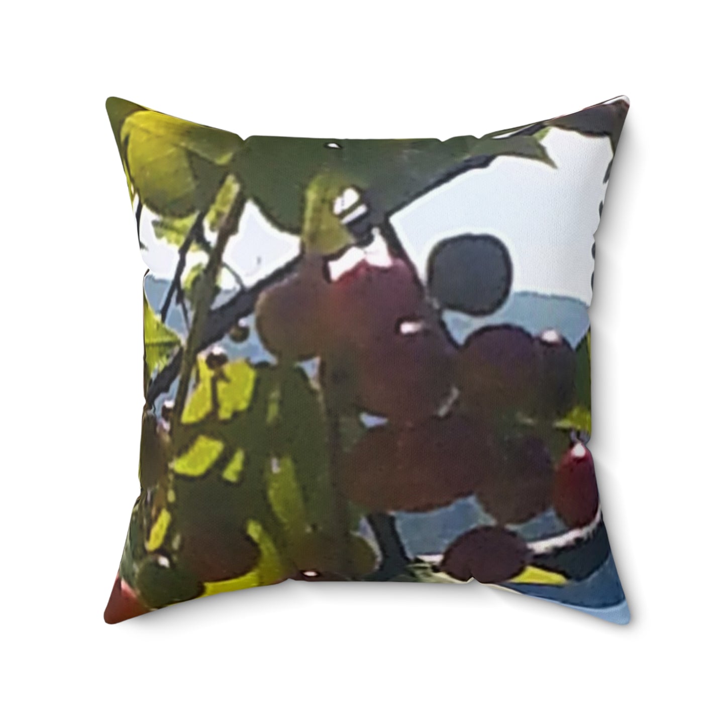 Nature-Inspired Spun Polyester Square Pillow - Leaf and Berry Design