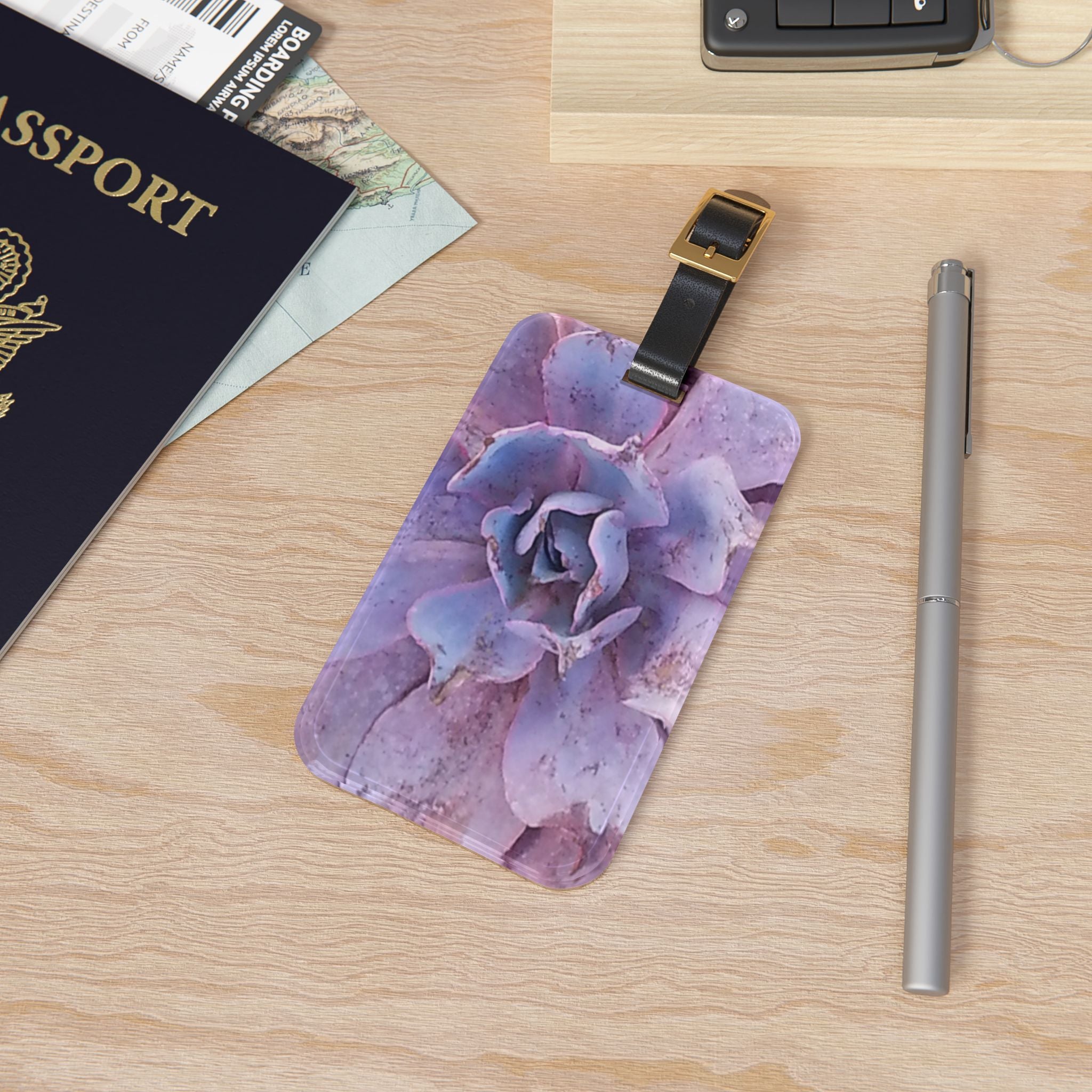 Drought Grace | Purple Succulent Botanical Luggage Tag | The Rooted Collection