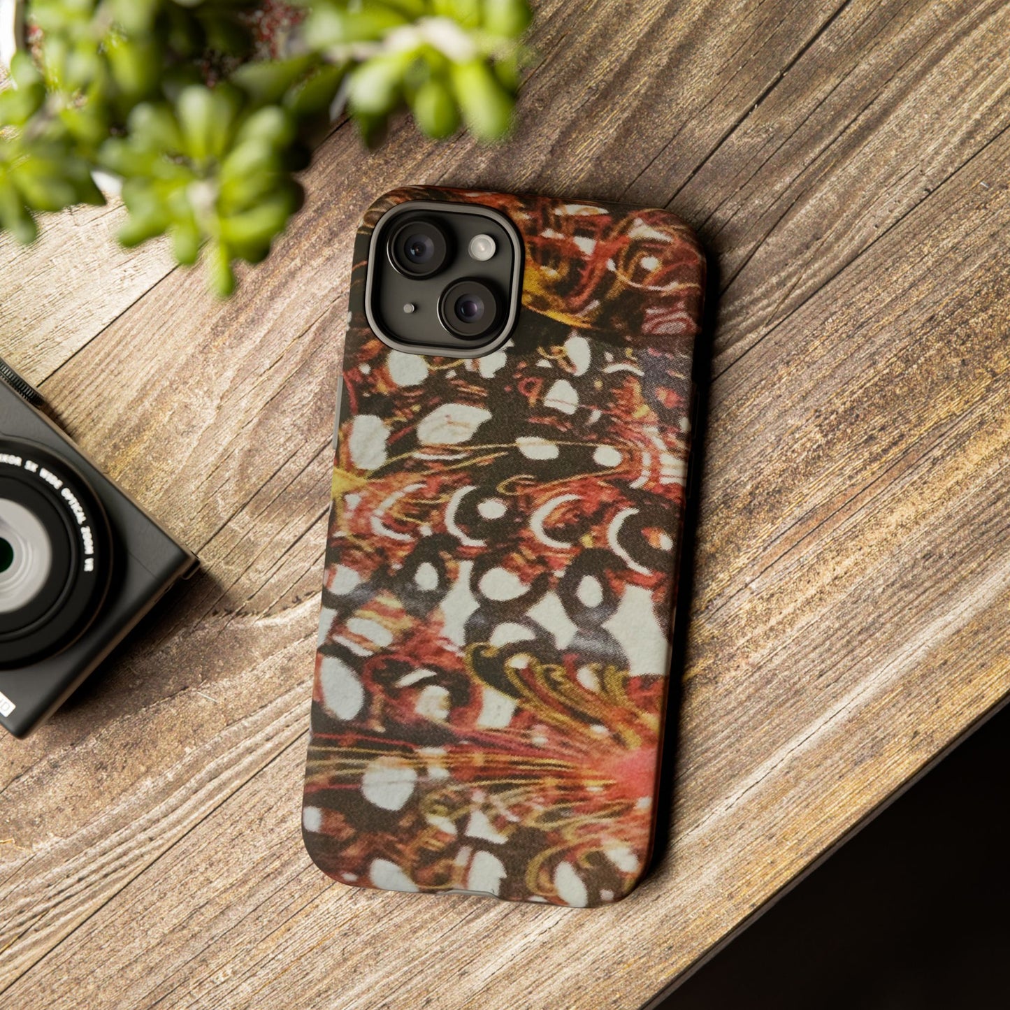 Phone Case - Textile Red Peacock-Like Design