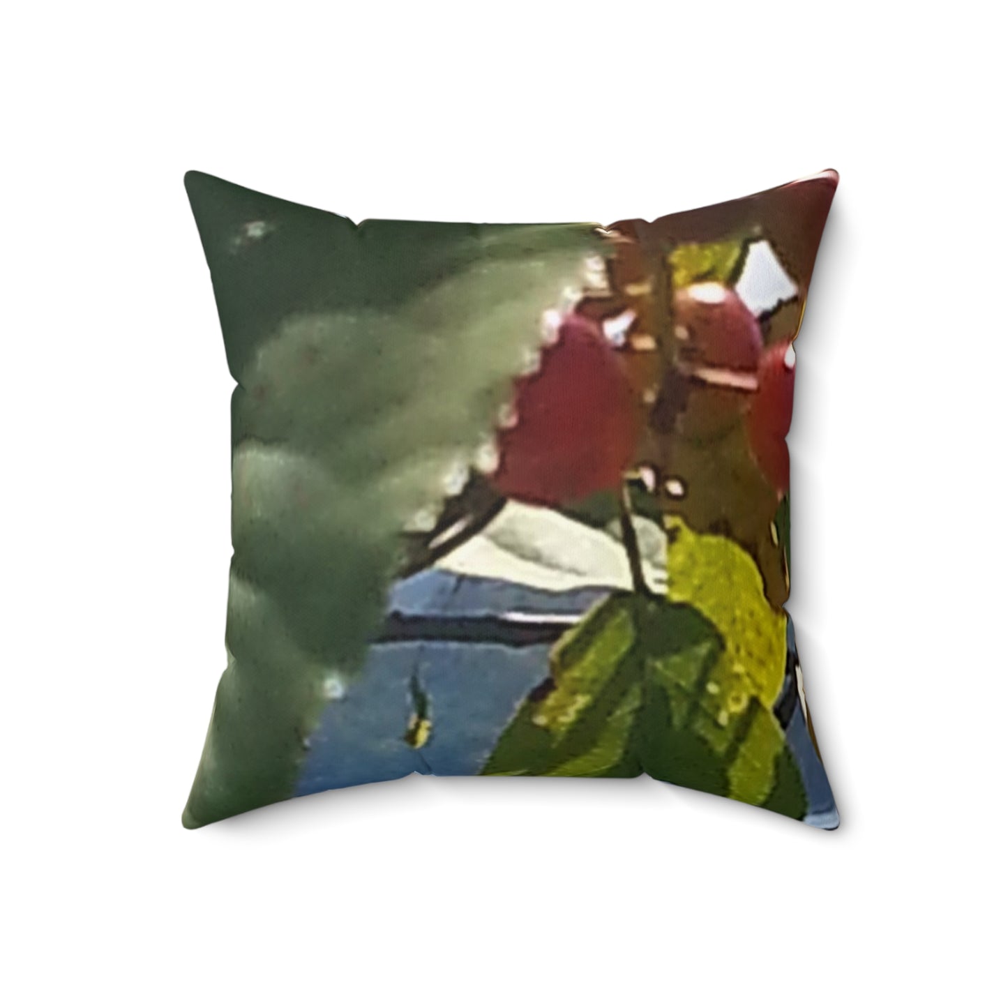 Nature-Inspired Spun Polyester Square Pillow - Leaf and Berry Design