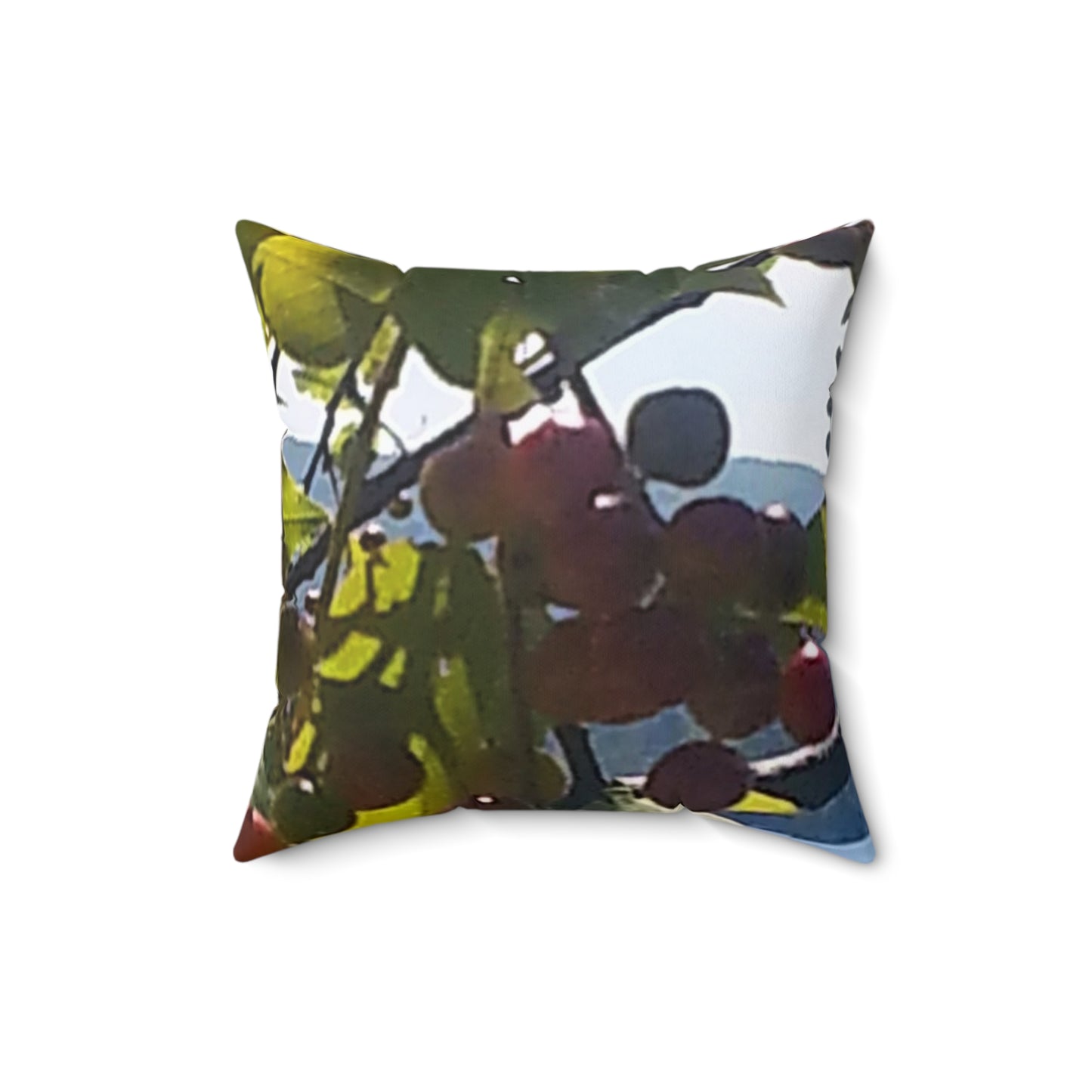 Nature-Inspired Spun Polyester Square Pillow - Leaf and Berry Design